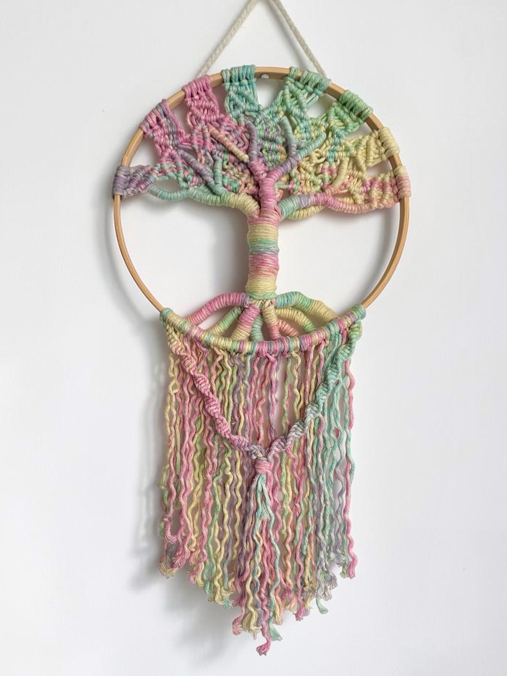 Handmade Pastel Rainbow Tree of Life Macramé Wall Hanging
